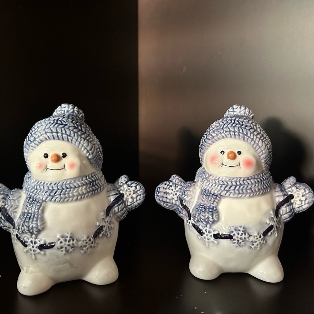 Snowman Figurines with Blue Accents